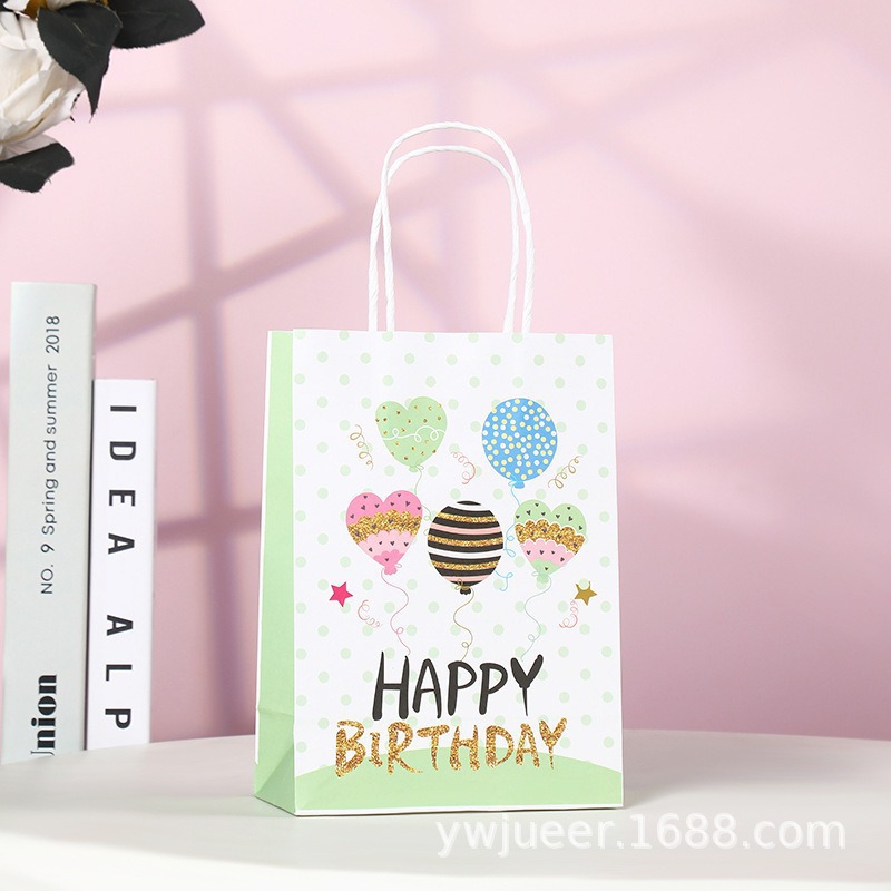 Bolsas de regalo de cumpleaños, bolsas de cartón cartón, bolsas de embalaje para llevar, bolsas de embalaje de regalo de fiesta para niños, bolsas de mano