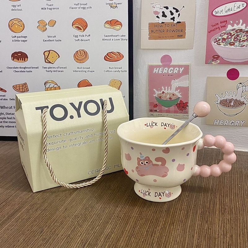 Taza de cachorro lindo Taza de alto valor Regalo de cumpleaños femenino Taza de cerámica Regalo de mano Taza de agua Café Taza de pareja