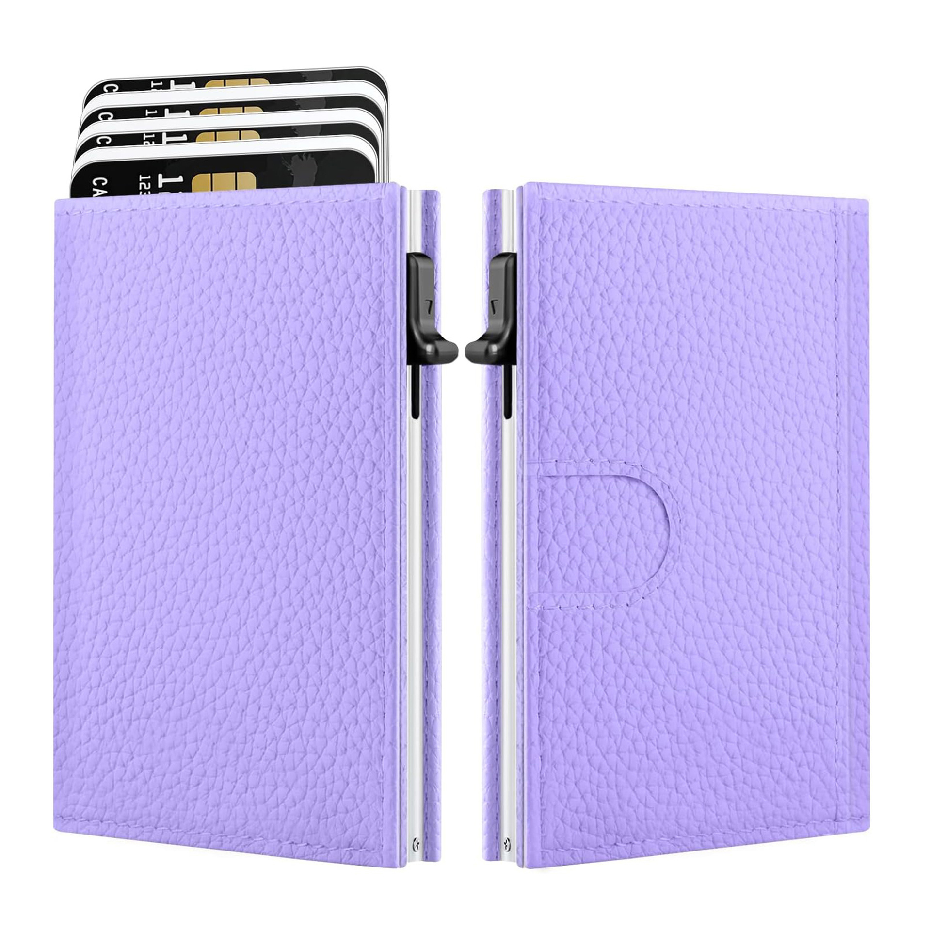 Amazon tres plegables pop-up cartera de tarjetas de aleación de aluminio con blindaje RFID cartera multifuncional ultra delgada con patrón litchi