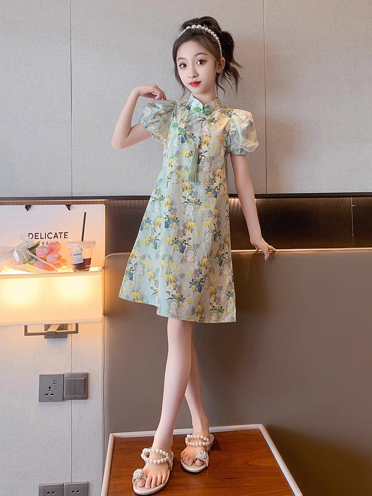 Vestido de verano para niñas, nuevo cheongsam chino, estilo nacional, niño grande, niña, estilo occidental, falda de princesa, Hanfu para niños, delgado image 1