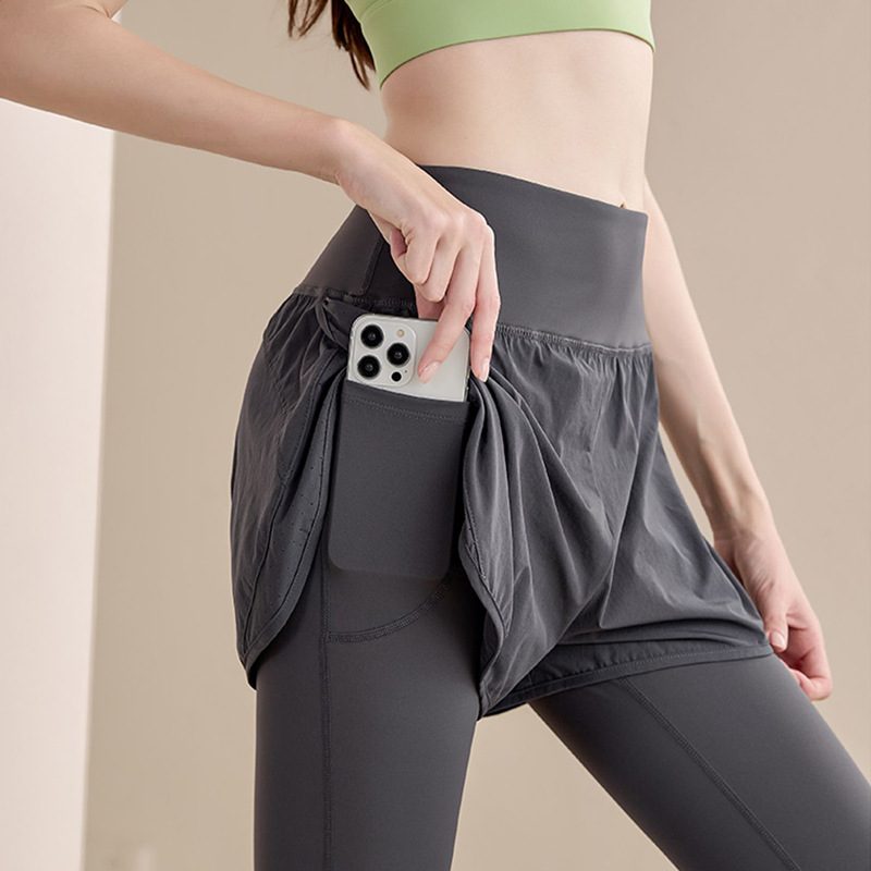 Fake two-piece yoga pants women's high waist hip lifting high elastic training fitness pants professional running sports outerwear tights summer Fake two-piece yoga pants women's high waist hip lifting high elastic training fitness pants professional running sports outerwear tights summer