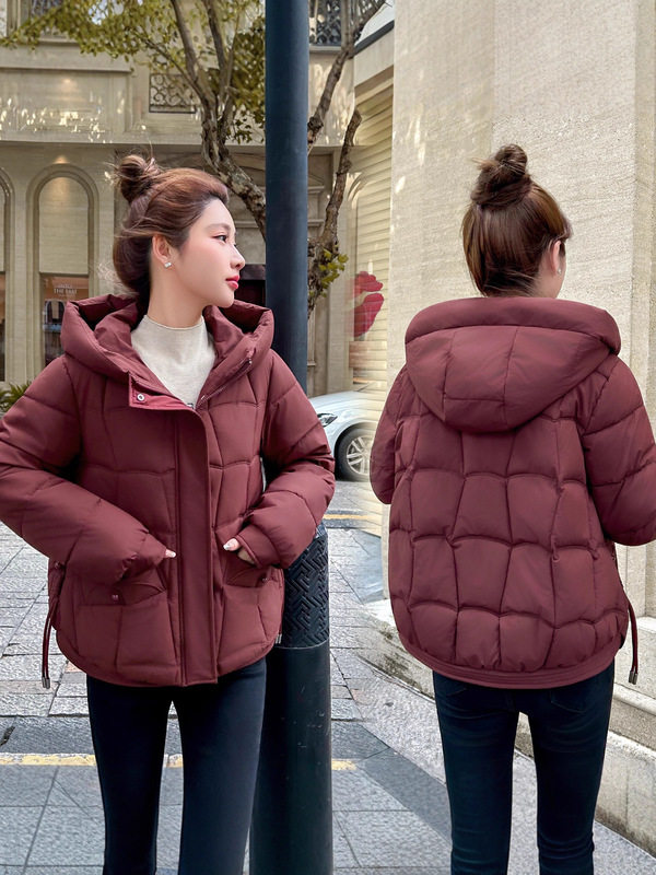 红色连帽羽绒棉服女冬季2025大码胖加厚保暖短款面包服棉衣外套|undefined
