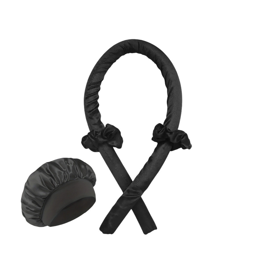 Set de 4 piezas en negro (bolsa OPP) (gorro + 2 gomas para el pelo + rizador)