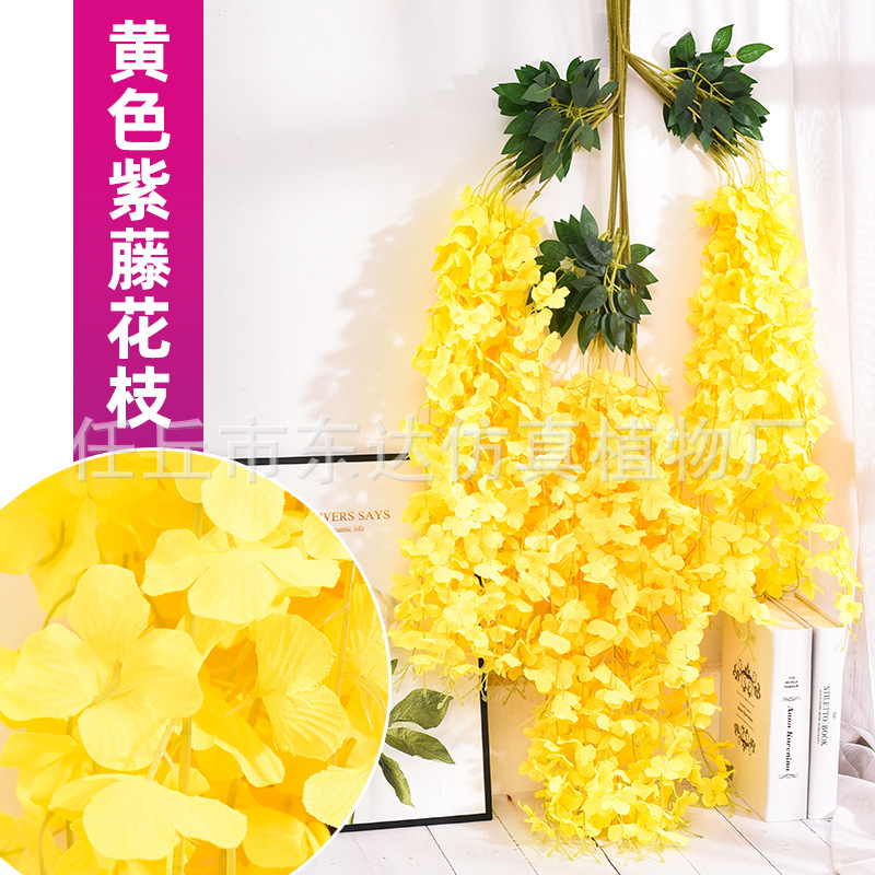 Enredadera artificial de glicinia, enredadera de flores falsas para decoración de techos, enredadera de decoración para bodas en interiores, enredadera de flores de plástico, planta trepadora.