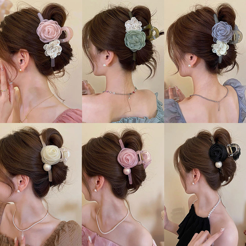 Satín de alta sensación, arco negro de tiburón, pin de cabello cuadrado taladro, pin de cabello de cabeza posterior, pin de cabello para mujeres