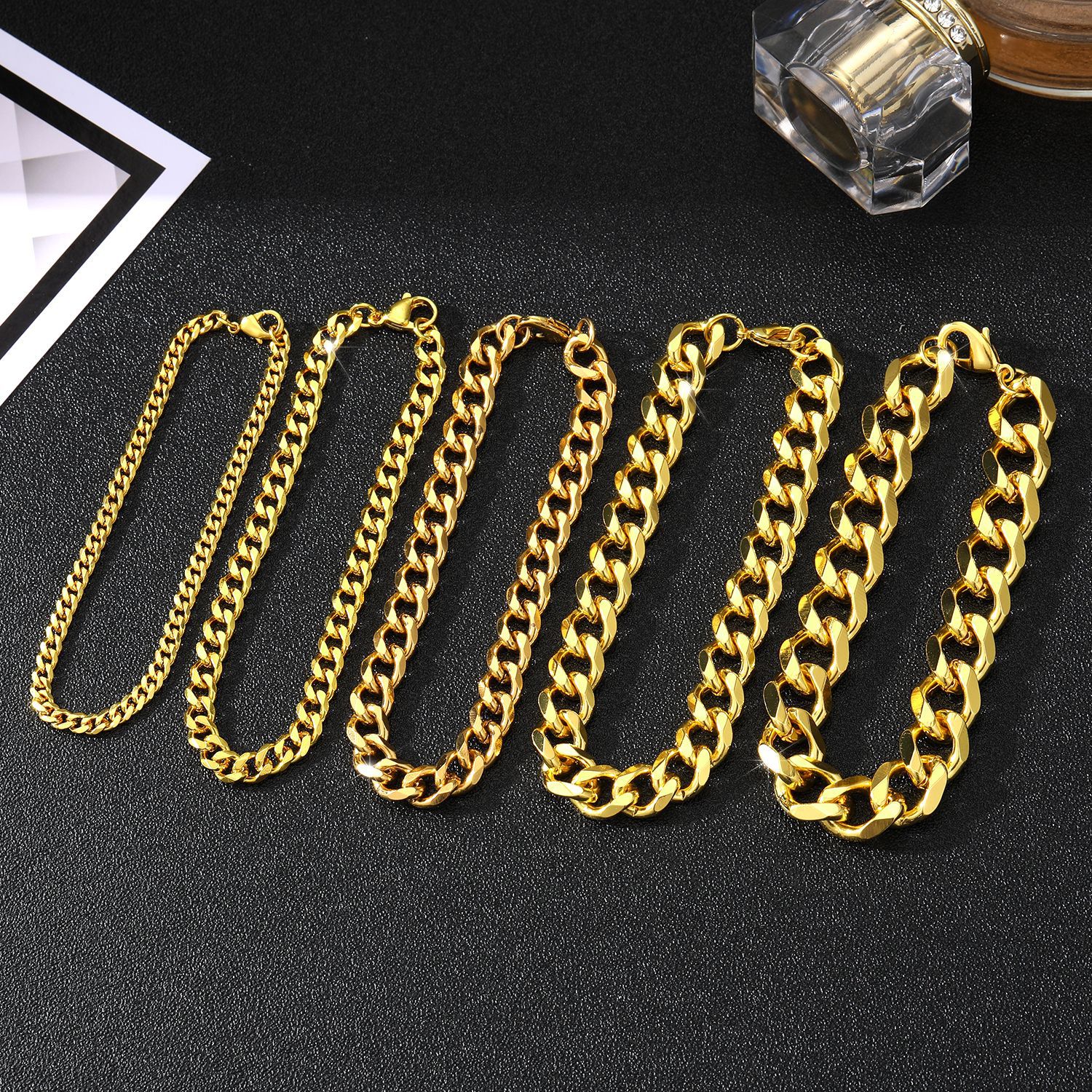 Men's Gender Hip-Hop Solid Color 304 Stainless Steel Men's Bracelets Men's Chain Bracelets