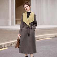 拼色双面呢羊毛大衣女中长款2025秋冬新款显瘦宽松气质呢子外套
