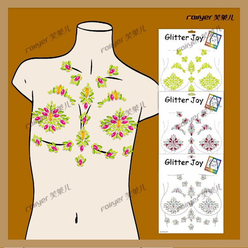 Carnival Ball party fluorescent diamond stickers makeup sexy tattoo stickers European and American back acrylic resin rhinestone stickers