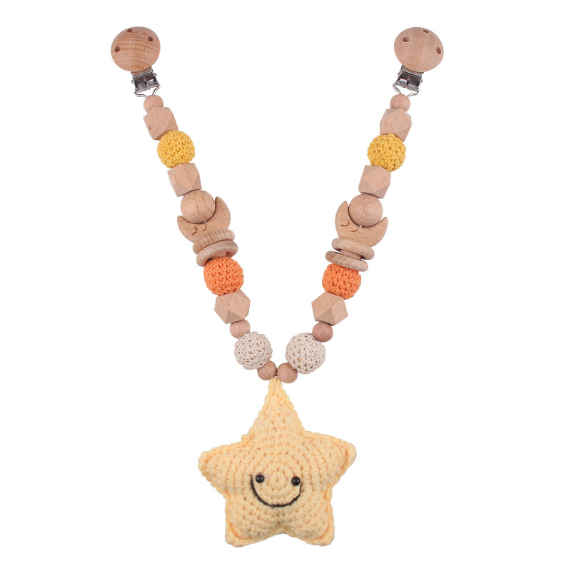 Crochet, estrella, luna, sol, cochecito, colgante, mordedor para bebé, campana de juguete, campana de cama de bebé de madera
