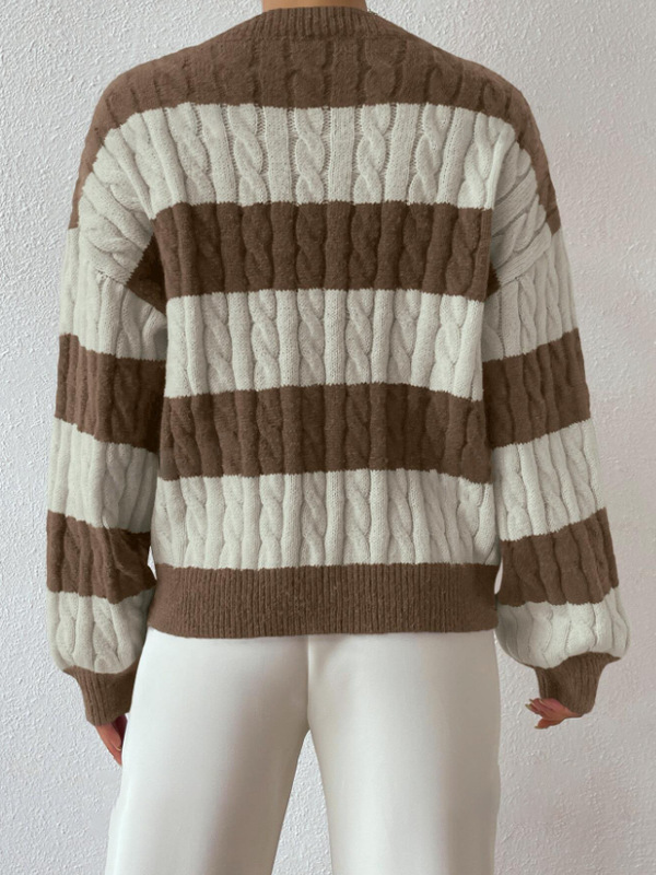欧米の秋冬の越境する新型のセーターのファッション的なレトロなストライプは色のニットの服にぶつかります。|undefined