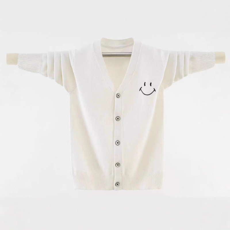 Wool Sweaters for Boys and Girls, Embroidered Smiley Face Knitwear, Youth Students' Spring and Autumn Sweaters, Long-Sleeved Outerwear