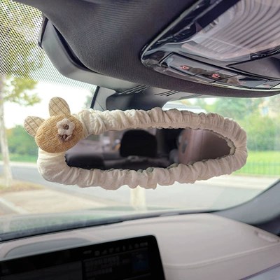 Universal Car Interior Decoration, Sürətlər qutusu və əl tormozu başlıqları - puff-rearview-mirror-cover-yellow-flower-rabbit-ears