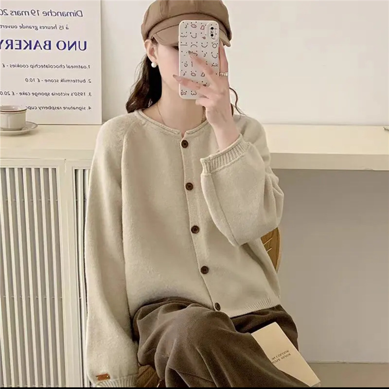 2025秋冬新款女装慵懒风宽松纯色针织开衫女毛衣外套上衣63粉色|undefined