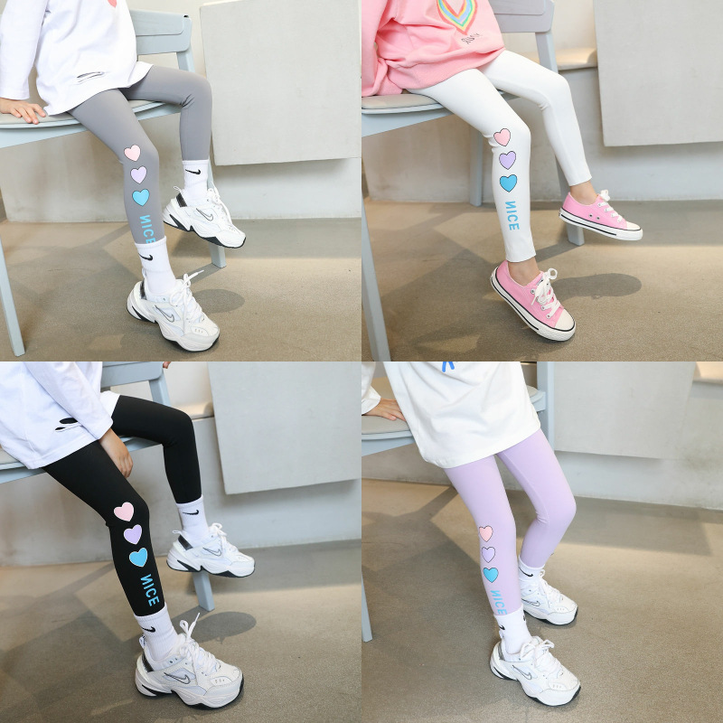 Spring and Autumn Girls' Leggings Baby Trendy Korean Style Heart Letter Elastic Shark Pants