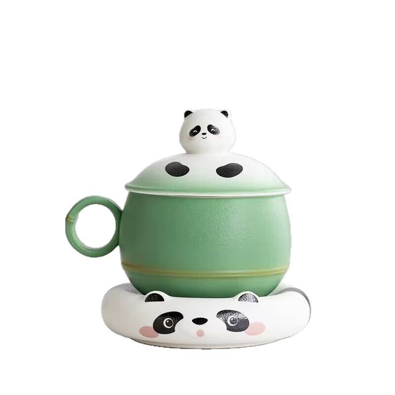 かわいいパンダティーカップセラミックお茶分離フィルター付きスプーンマグカップクリエイティブコーヒーカップお土産|undefined
