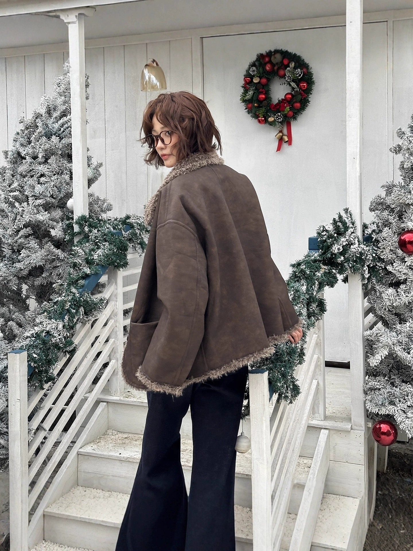Double-sided retro winter fleece jacket, increased thickness