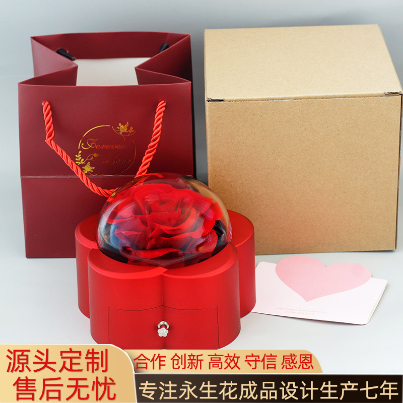 Collar de flor eterna Caja de joyería Producto terminado Regalo transfronterizo del día de San Valentín Flor seca de rosa Regalo del día de la madre al por mayor