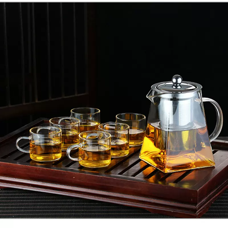 四方形公道杯玻璃泡茶壶家用高硼硅煮茶器透明过滤花茶壶茶水分离