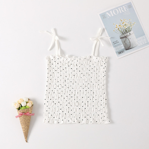 Girls' Summer Strap Top with Heart Print Butterflies and Pleats, Versatile Strapless Backless Tank Top, Dropshipping One Piece