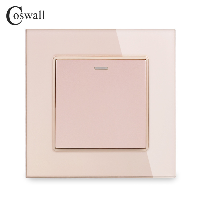 Tempered glass Golden panel European household hotel switch socket foreign trade full series switch with LED light