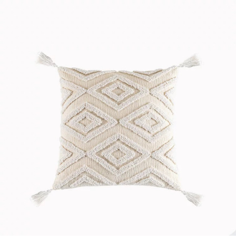 Cream lienzo bordado funda de almohada estilo nórdico ligero lujo cojín de sofá geométrico decoración de hoteles residencial funda de almohada