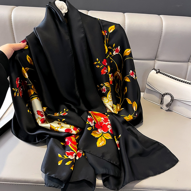Women's Elegant Simple Style Flower Satin Silk Scarf display picture 3
