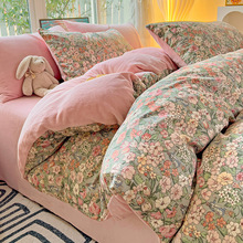 ab面牛奶绒四件套冬季珊瑚法兰绒被套加绒床品单人宿舍三件套