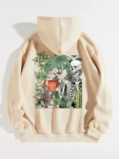 骷髅植物连帽衫 欧美连帽卫衣 素色字母卫衣 Oversized Hoodie