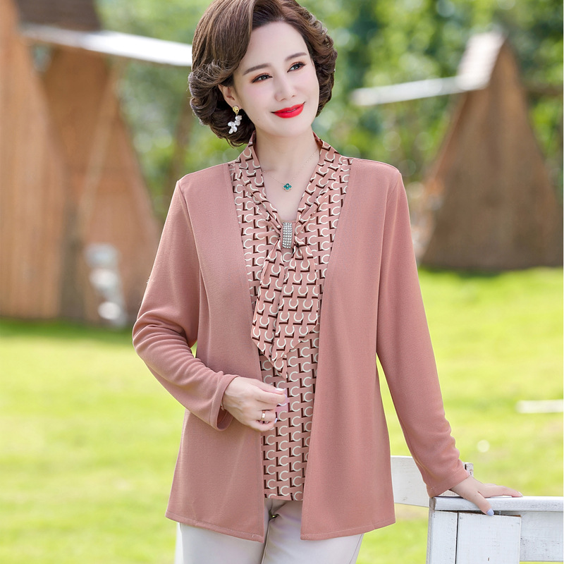 Autumn 2023 New Middle-aged and Elderly Mothers Fashionable Two-piece Long-sleeved Top High-end Elegant and Young-looking