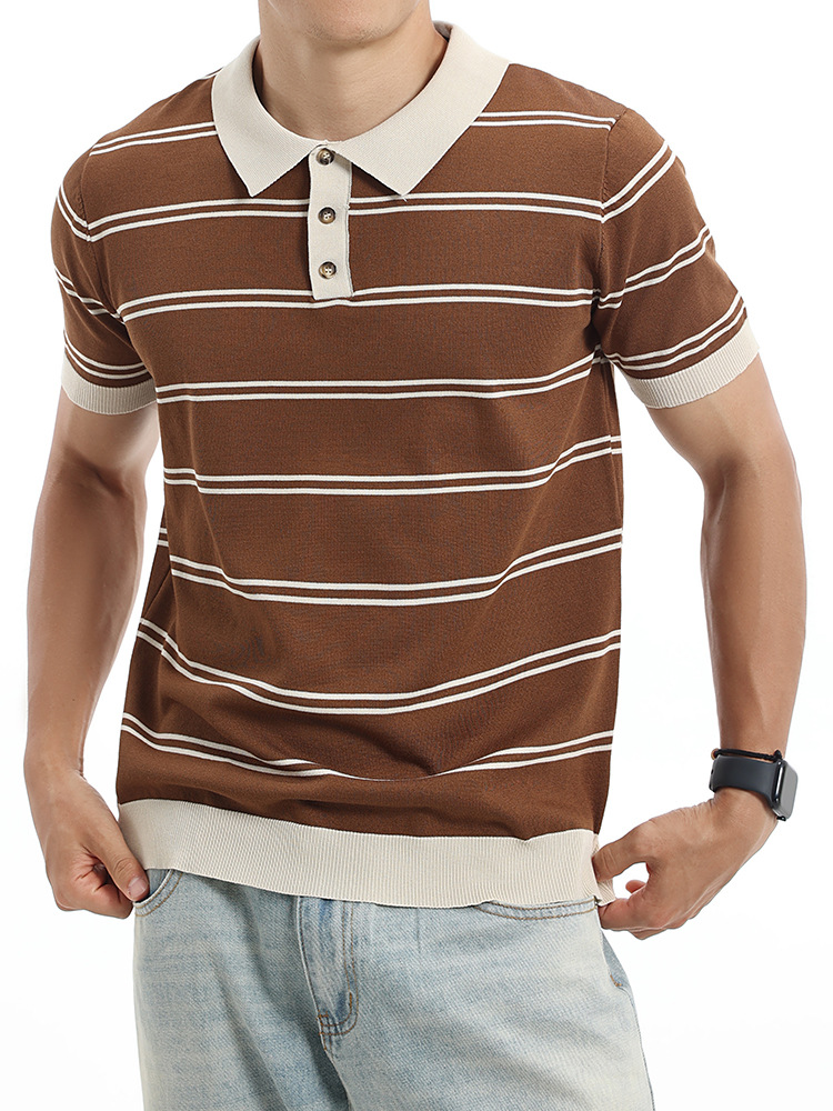 Europa y los Estados Unidos transfronterizos de alta calidad rayas de hielo jersey polo hombre cuello de manga corta negocio casual polo hombre
