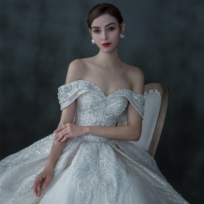 Abbigliamento donna Abito da sposa principale sposa monospalla temperamento coda lunga foresta fata sogno copertura braccia spesse coda piccola_voghion.com