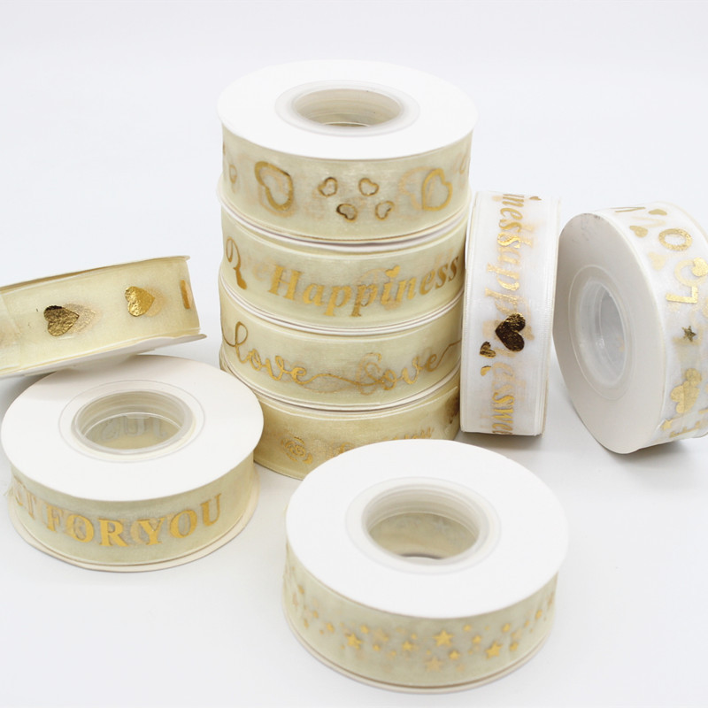 2,5 cm cinta de gasa decoración de la boda de vacaciones de oro cinta regalo del día de san valentín embalaje de la flor cinta de hilo de nieve