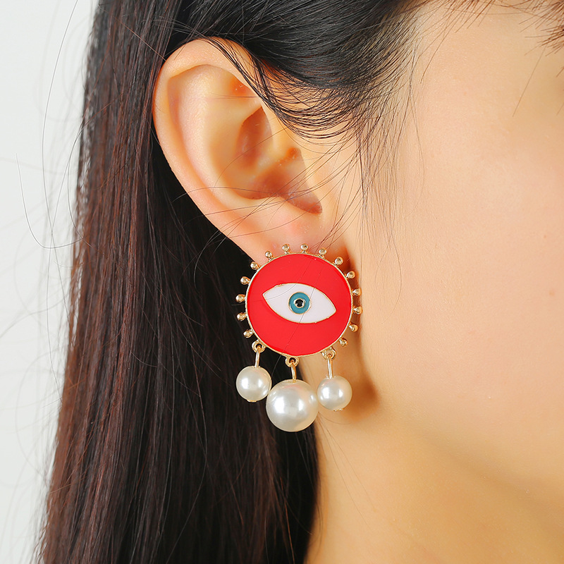 Fashion Devil Eyes Pearl Tassel Earrings Wholesale Nihaojewelry display picture 7