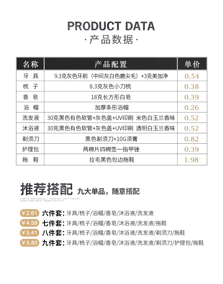 酒店专用一次性洗漱用品套装宾馆牙刷牙膏高端民宿旅游用品批发详情10