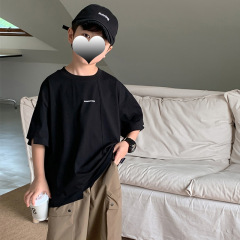 男童半袖拼接夏季兒童短袖t恤2024新款寶寶上衣男孩洋氣潮流時尚