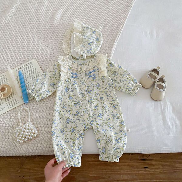 Baby onesie spring baby girl floral lace lace crawling suit newborn…