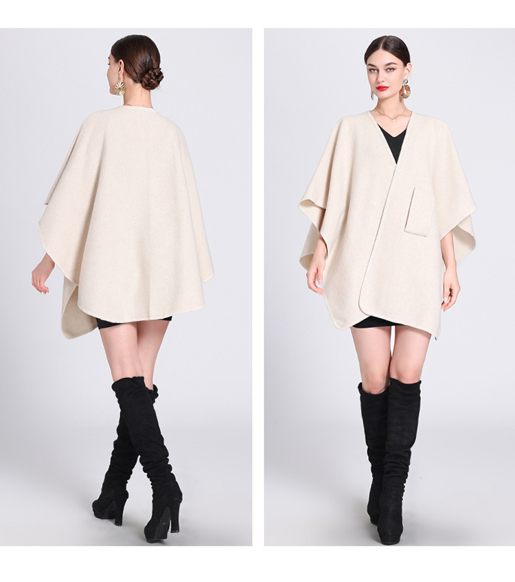 Fashion cape cape with cape outside large size knitted cardigan loose coat women_voghion.com