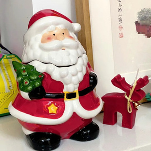 Cute Ceramic Santa Claus Storage Candy Series Piggy Bank for Desktop Decoration