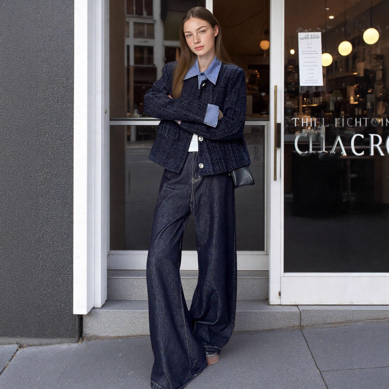 French-Style Faux Two-Piece Patchwork Lapel Chanel-Style Jacket for Women, Autumn New Loose Casual Short Jacket Top Trendy