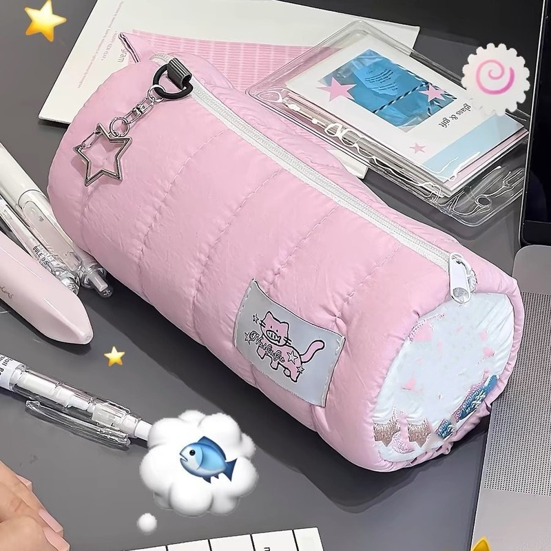 Xiaohongshu 人気の魚猫タオル刺繍かわいい高価値ピンク鉛筆バッグ大容量文具バッグ収納袋|undefined