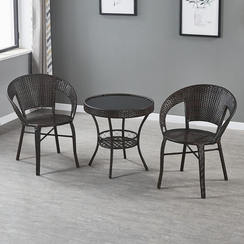 [발코니 핫모델] 의자 2개 + Φ60 블랙유리 원형테이블 [브라운]●잘생긴★★★★★