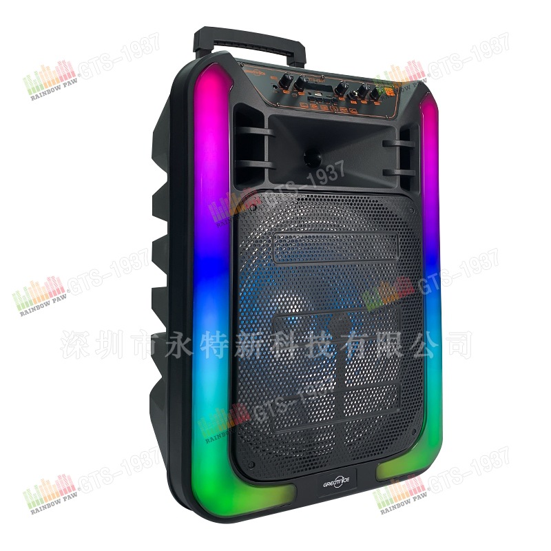 Altavoz Bluetooth 15”, GTS-1937, RGB, doble micrófono, ruedas, exterior, venta al por mayor