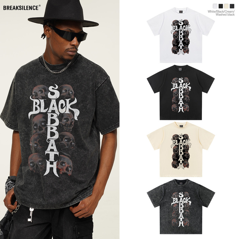 Spring and Summer 2025 New Black Sabbath vintage Washed Old Heavy Short-sleeved T-shirt for Men and Women Direct Injection T-shirt