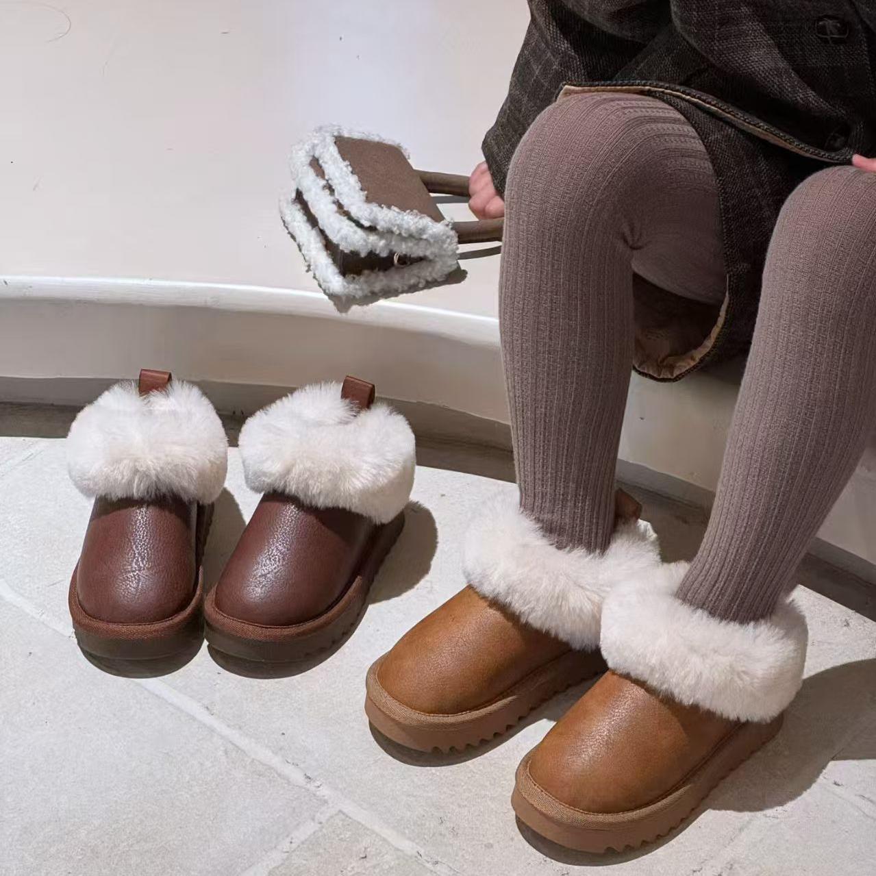 Children's Snow Boots 2025 Winter New Style Real Fur Fleece-Lined Thickeneded Cotton Shoes for Boys and Girls, Warm, Lightweight and Waterproof Cotton Boots