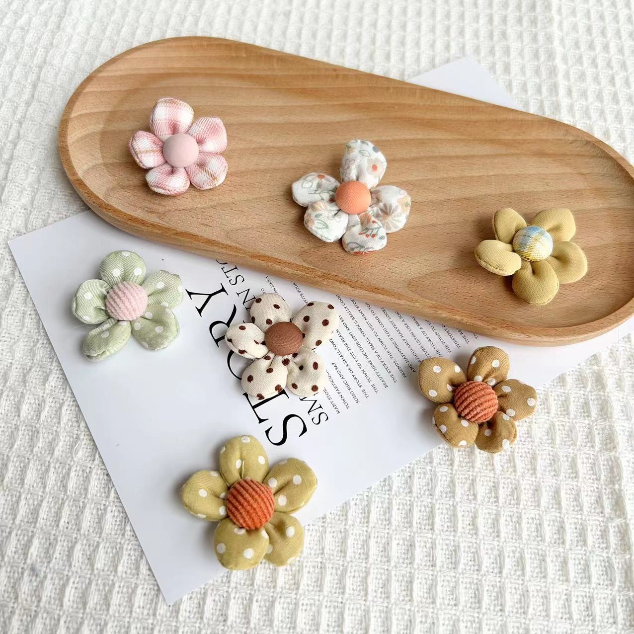 ins韓版布藝小花配件 夏日小清新五瓣花裝飾品 diy女童頭飾輔料