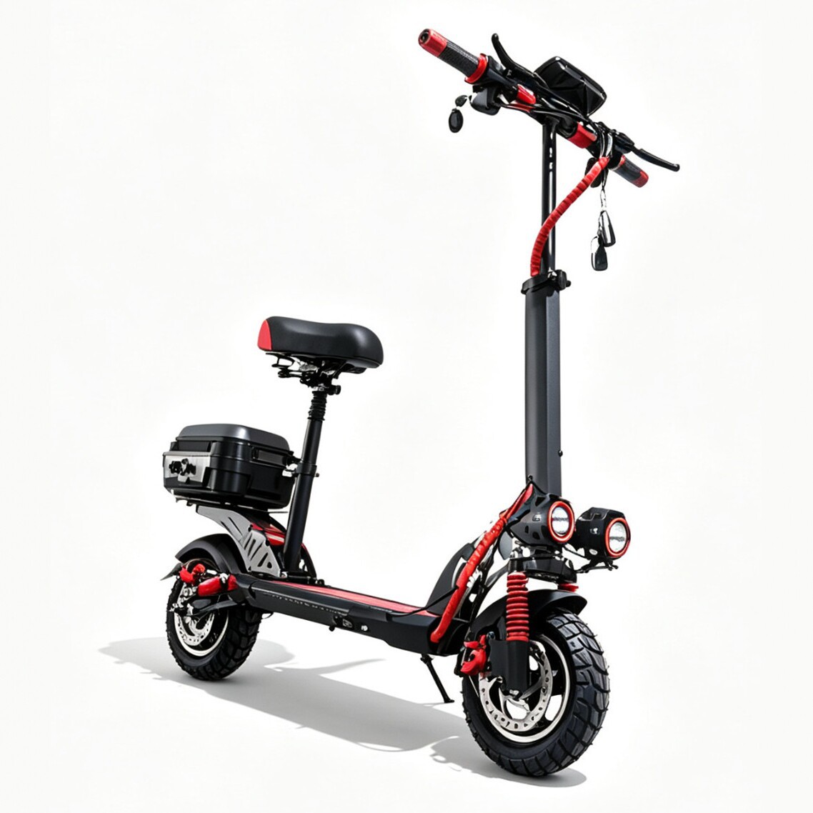 New electric scooter, foldable, with a seat, double-seat design, shock-absorbing wide tires, lithium battery, two-wheeled mobility scooter, and assistive vehicle