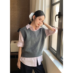 衣尔衫 高频叠穿 羊毛韩系百搭短款针织马甲女坎肩纯色休闲0584