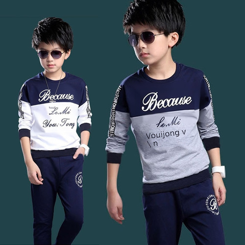 Big and Tall Youth Boys Spring and Autumn Set New Children's Letter Splicing Boys Sports Korean Version Two-Piece Set Trendy