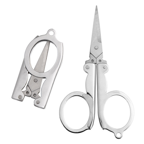 Wholesale stainless steel folding scissors, travel scissors, convenient hangable fishing scissors, household mini thread scissors