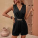 2025 Europe and the United States cross-border new summer women's fashion solid color v-neck temperament white-collar chain women's one-part shorts